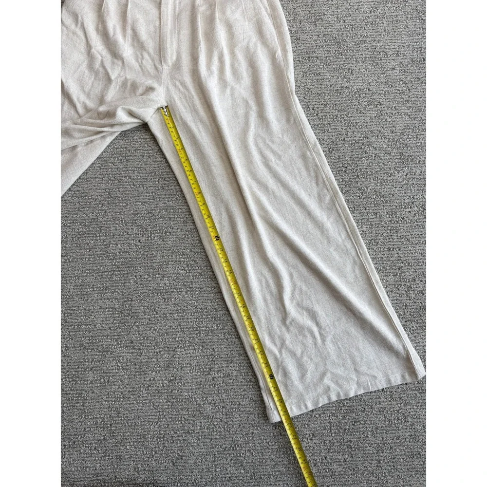 Cider Beige Linen Blend Wide Leg Trousers Pleated High Waist Pants Large